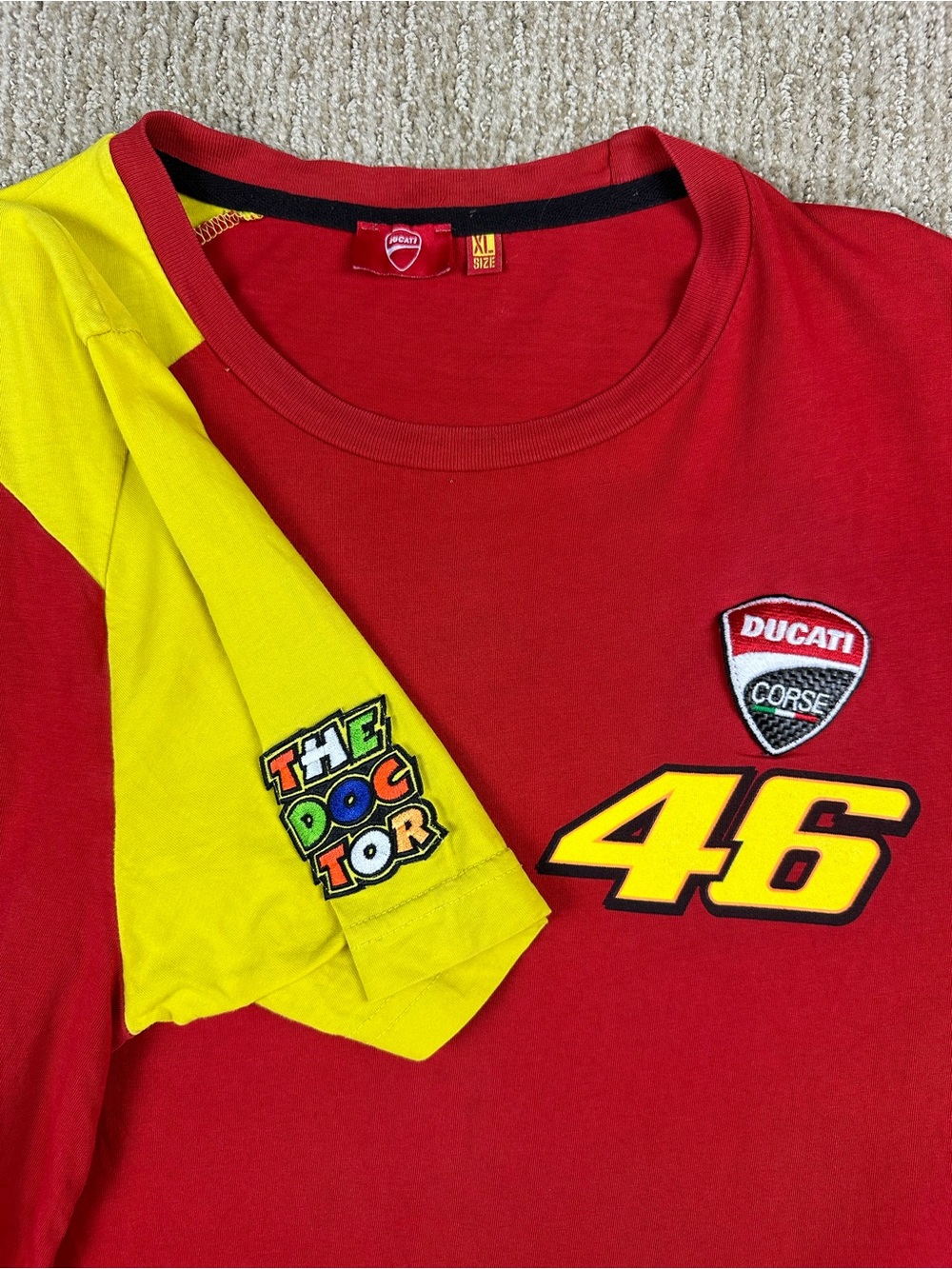 Rare Valentino Rossi VR46 Ducati Corse Moto GP Racing T-Shirt | Red/Yellow XL